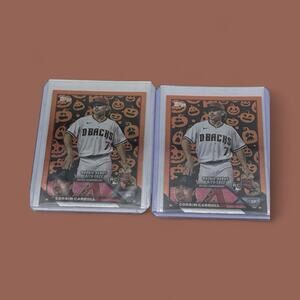 lot (2) 2023 TOPPS UPDATE CORBIN‎ CARROLL DEBUT RC US244 GHOST & PUMPKIN SSP ROY